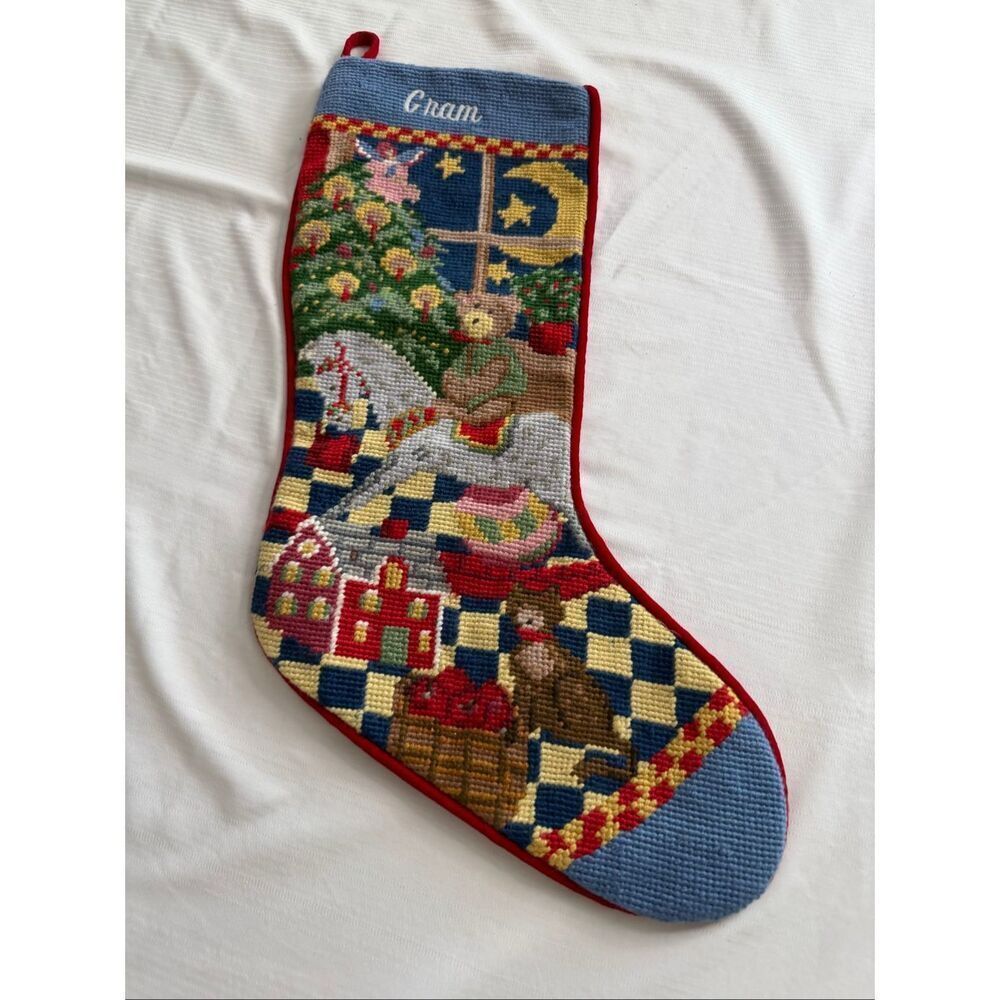 Vtg Personalized Gram Needlepoint Christmas Stocking